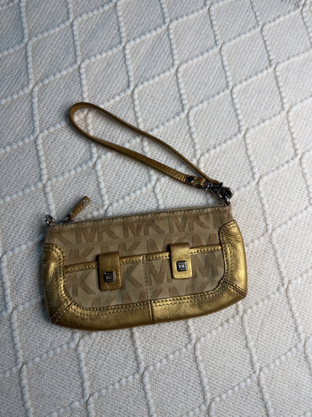 Gold Michael Kors Monogram Wristlet Clutch